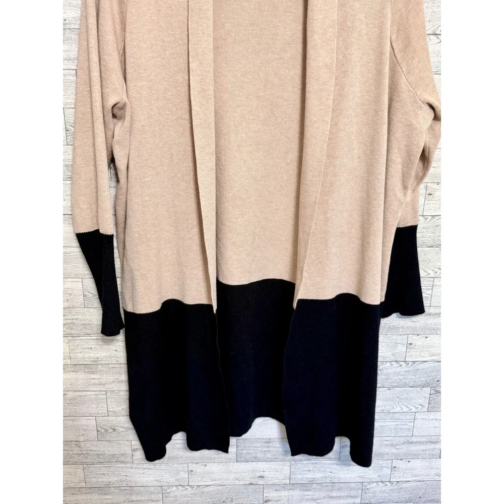 Cyrus Womens 1X Chic Tan Black‎ Colorblock Open Front Longline Cardigan Sweater